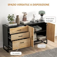Credenza Moderna con 3 Cassetti e un Armadietto Cucina 2 Ante Soft-Close con Ripiano Regolabile
