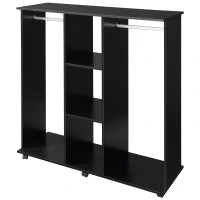 Armadio Appendiabiti in Legno con 6 Ruote, 120L x 40l x 128H cm, Nero