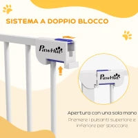 Cancelletto per Cani a 3 Pannelli Pieghevoli con Doppio Blocco, in Acciaio e Plastica, 206x120 cm, Bianco