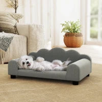 Divano per Cani con Braccioli di Supporto, in Legno e Tessuto French Terry, 66x42x28.5 cm, Grigio