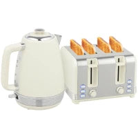 Set bollitore e tostapane a 4 fette con 7 livelli di doratura, Capacità 1,7 L, Potenza 2200W, Crema