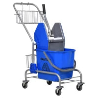 Carrello delle Pulizie Professionale con Secchio da 26L per Mocio, Strizzatore e Cestini a Rete, Blu