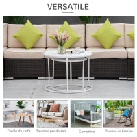 Set 2 Tavolini da Salotto e Giardino Salvaspazio Sovrapponibili, Tavolini da Caffè in Ferro, Bianco