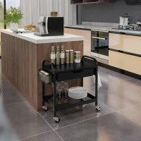 Carrello da Cucina con Cesto, Cassetto Estraibile e 3 Ganci, in PP e Metallo, 61x32.6x58.5 cm, Nero