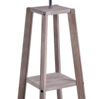 Lampada da Terra in Legno con 3 Ripiani e Paralume in Tessuto, 45x45x148cm, Grigio