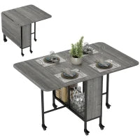 Tavolo da Pranzo Pieghevole per 6 Persone max con Ripiano, in Legno e Metallo, 130x80x74 cm, Grigio