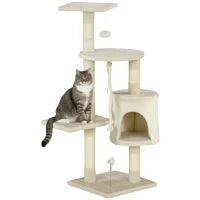 Albero Tiragraffi per Gatti con Cassetta, Pallina, Corda per Gioco e Relax, 40x40x116 cm, Beige