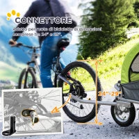 Rimorchio Bici per Cani Taglia Media a 2 Ingressi con Finestrelle e Tettuccio Apribile, 126-155x83x108 cm, Verde