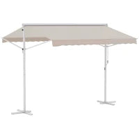 Tenda Parasole a Doppia Pendenza 3 x 3 m, Retrattile Manualmente, Inclinazione Regolabile, Anti-UV, in Acciaio e Poliestere Impermeabile, Beige