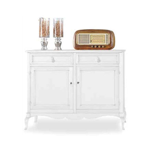 Credenza con 2 ante e 2 cassetti arte povera in legno massello e mdf con rifinitura in bianco 145x49x116 H