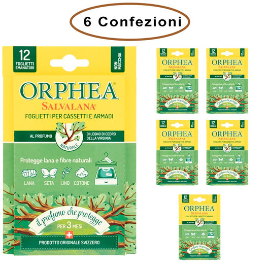 Orphea salvalana foglietti per cassetti e armadi profumo legno di cedro 6 confezioni da 12 foglietti