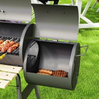 Barbecue a Carbone con Coperchio e Affumicatore, BBQ da Giardino con Ripiani e Ruote 124x53x104 cm, Nero