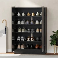 Portascarpe Ingresso con 2 Ante con Chiusura Soft e Ripiani Regolabili per 20 Paia di Scarpe Nero Lucido