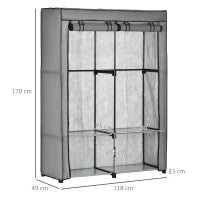 Armadio Guardaroba Portatile in Tessuto non Tessuto con 4 Ripiani Aperti e 2 Appendini, 118x49x170 cm, Grigio