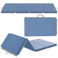 Tappetino fitness pieghevole in 4 con maniglie e rivestimento sintetico 180 x 80 x 5 cm Blu chiaro