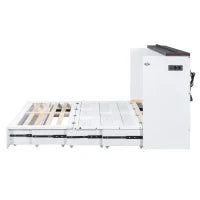 Letto a scomparsa 140x200 cm, letto a piattaforma mobile con cassetti e ripiani, trasformabile e salvaspazio, senza materasso, Bianco