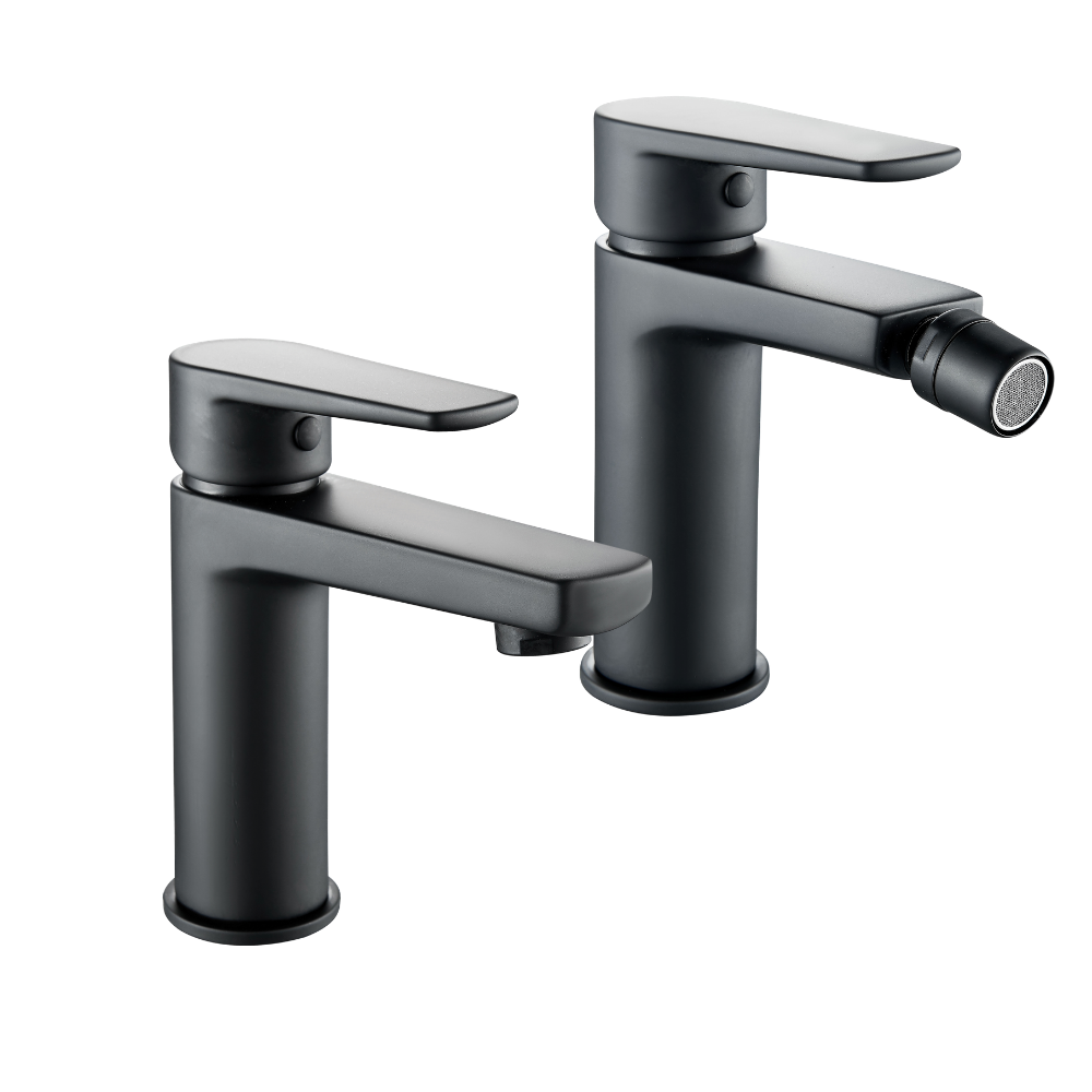 Coppia miscelatore rubinetto bidet e miscelatore lavabo linea africa nero opaco
