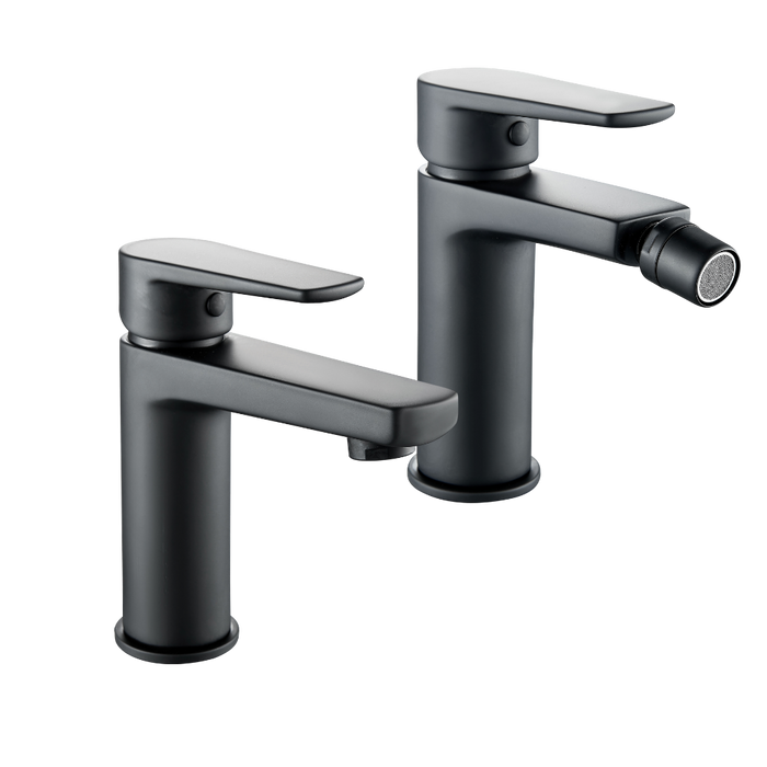 Coppia miscelatore rubinetto bidet e miscelatore lavabo linea africa nero opaco