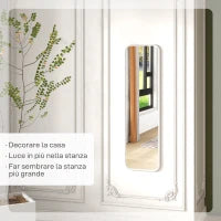 Specchio Verticale da Parete o da Terra con Bordi Arrotondati, in MDF e Vetro, 120x35 cm, Bianco