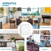 Cassettiera da Ufficio 2 Cassetti 2 Ante con Ripiano Regolabile Legno 71x35x76cm Bianco