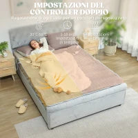 Coperta Elettrica 160x140 cm con 5 Livelli di Calore e 2 Telecomandi, in Pile e Poliestere Grigio