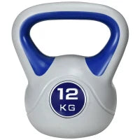 Kettlebell 12kg in PU e Sabbia con Base Piatta e Impugnatura per Stacchi, Squat e Sollevamenti, 24x17x28 cm, Blu