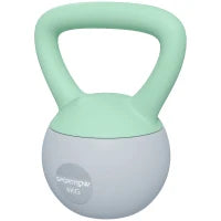 Kettlebell 4 kg in Plastica con Riempimento di Sabbia Metallica e Impugnatura Antiscivolo per Allenamento a Casa 19x15x25 cm Verde e Grigio