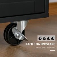 Carrello da Cucina Multiuso con Cassetto, Ruote, Portaspezie e Armadietto, Mobiletto Cucina con Ripiano Regolabile, Portasciugamani e Piano in Legno di Caucciù, 109x40x89 cm, Nero