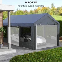 Gazebo per Auto e Feste con Altezza Regolabile, 4 Porte e 4 Finestre, 6x3m Grigio Scuro