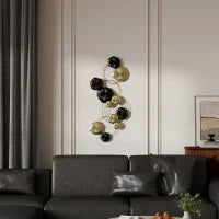Decorazione da Parete in Metallo a Forma di Foglia, 84x35 cm, Oro e Nero