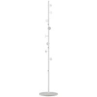 Albero Appendiabiti in Acciaio con 8 Ganci e Base Rotonda in Marmo, 35x35x170 cm, Bianco