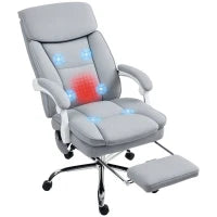 Sedia da Ufficio Massaggiante e Riscaldata con Schienale Reclinabile e Poggiapiedi Estraibile, Grigio