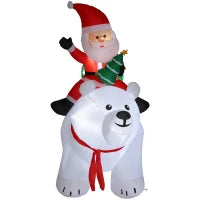 Babbo Natale gonfiabile su orso polare 200 cm, 5 luci LED, per interno e esterno, bianco