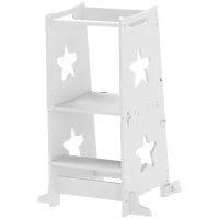 Scala Montessori Convertibile in Set Tavolo e Sedie con Barra di Sicurezza, in Legno, 60x44.5x86 cm, Bianco