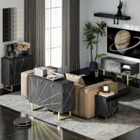 Credenza da Archiviazione con 2 Porte e Ripiano Regolabile, Piedini in Metallo, 76 x 35 x 77 cm, Marmo e Nero