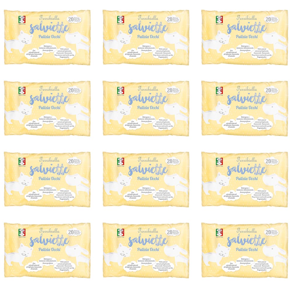 Multipack 12 confezioni salviette pulizia occhi per cani e gatti con estratti naturali