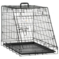 Trasportino per Cani in Metallo e PP, Gabbia per Cani a Trapezio per Auto con Maniglia, 77x47x55cm Nero