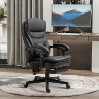 Sedia da Ufficio Massaggiante in Similpelle con Presa USB, 64x69x107-115cm, Nero