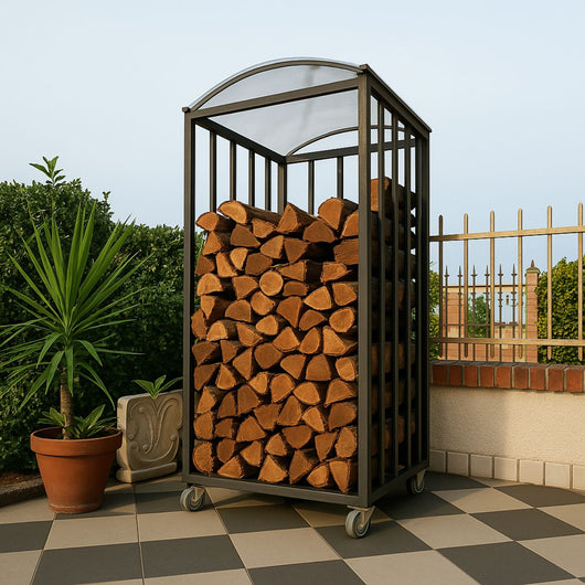 Legnaia portalegna su ruote in acciaio antracite eco 80x80xh190 cm