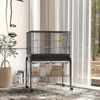 Grande Gabbia Uccelli Gabbia per Pappagalli con Supporto Ruote per Cacatua Pappagalli Canarini Pappagalli, 85 x 49 x 119 cm Nero