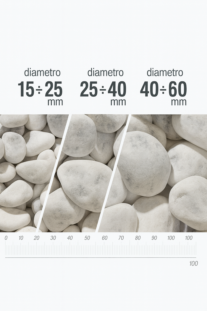 Ciottoli bianco valle d'itria pietre naturali decorativi giardini aiuole vasi *** misura 25/40, formato 25 kg, confez...