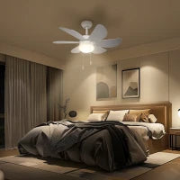 Ventilatore a Soffitto con Luce LED e Interruttore a Catena, in MDF e Acrilico, Ø76x41.5 cm, Grigio e Bianco