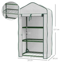 Mini Serra da Giardino con Copertura in PE, 3 Ripiani e Porta Avvolgibile, 59x39x127cm, Bianco