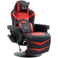 Sedia da Gaming Massaggiante con Poggiapiedi e Cuscino, in Finta Pelle, 79.5x82.5x111.5 cm, Nero e Rosso