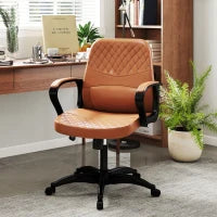 Sedia da Ufficio a Dondolo con 2 Punti Massaggianti e Porta USB, Poltrona da Ufficio in Finta Pelle Marrone con Altezza Regolabile, 59x63x92-101cm