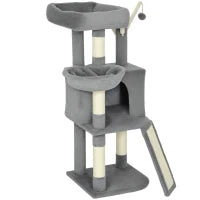 Albero tiragraffi per gatti con tappetino in sisal, piattaforma, tana e amaca, 40,5 x 40,5 x 103 cm, Grigio