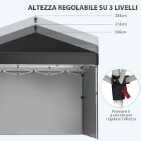 Gazebo da Giardino Pieghevole ad Altezza Regolabile con 2 Pareti e Borsa Inclusa, 297x297x288 cm, Nero