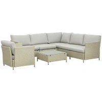 Salotto da Giardino 7 Pezzi Modulabile in Rattan PE con Cuscini, Beige