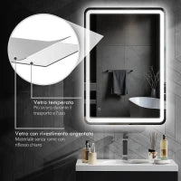 Specchio Bagno con Interruttore Touch, Luce LED a 3 Temperature e Antiappannamento, 70x100cm