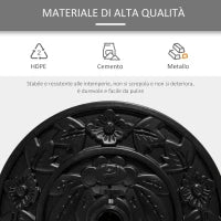 Base per Ombrellone Semicircolare da 9 kg in HDPE, Cemento e Metallo con Motivi Floreali, Ø50x32x32 cm, Nero